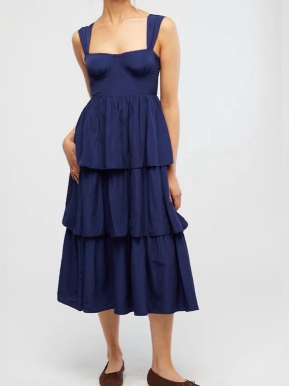 NWT WeWoreWhat Corset Tiered Maxi Dress Navy Size 0/XS